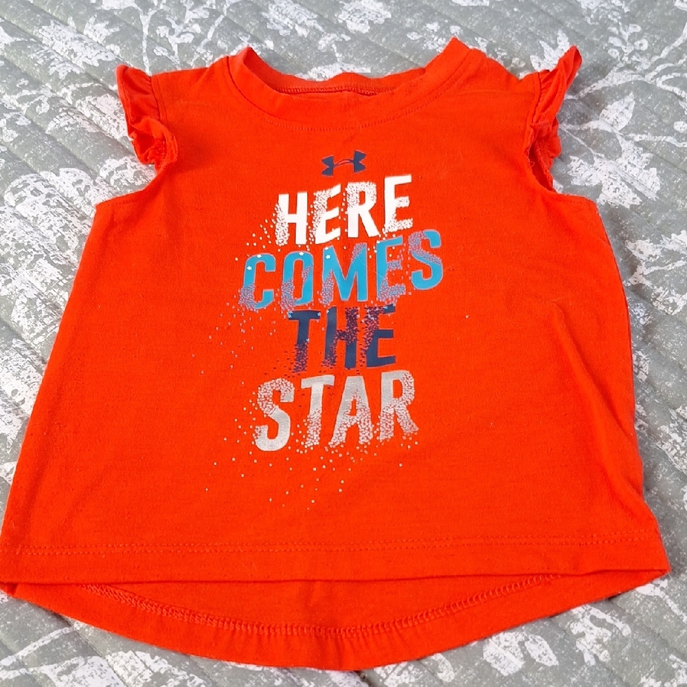 Under Armour Bright Orange Girls' Ruffle Sleeve Tee with Graphic NWOT